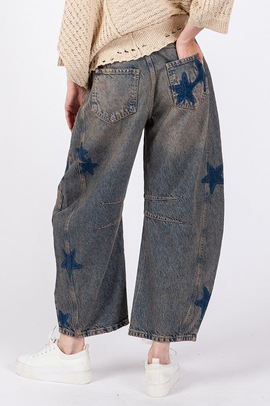 SAGE + FIG Jeans US Stock Star Wide Leg with Pockets Cotton Denim Pants