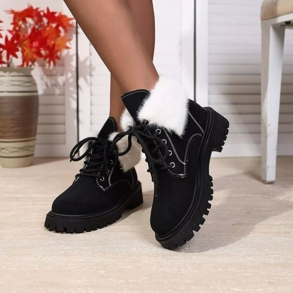 Women's Ankle Boots Faux Fur Lined Pu Leather Lace Up Round Toe Block Heels 561a11c0083141baae8805599f2aa60b-Max-Origin Trendsi