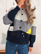 Women's Cardigan Color Block Stripe Button-Up Knit Round Neck Sweater 563650d833d0401a82852a14c1843962-Max-Origin Trendsi