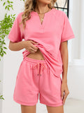 Notched Short Sleeve Top and Shorts Set