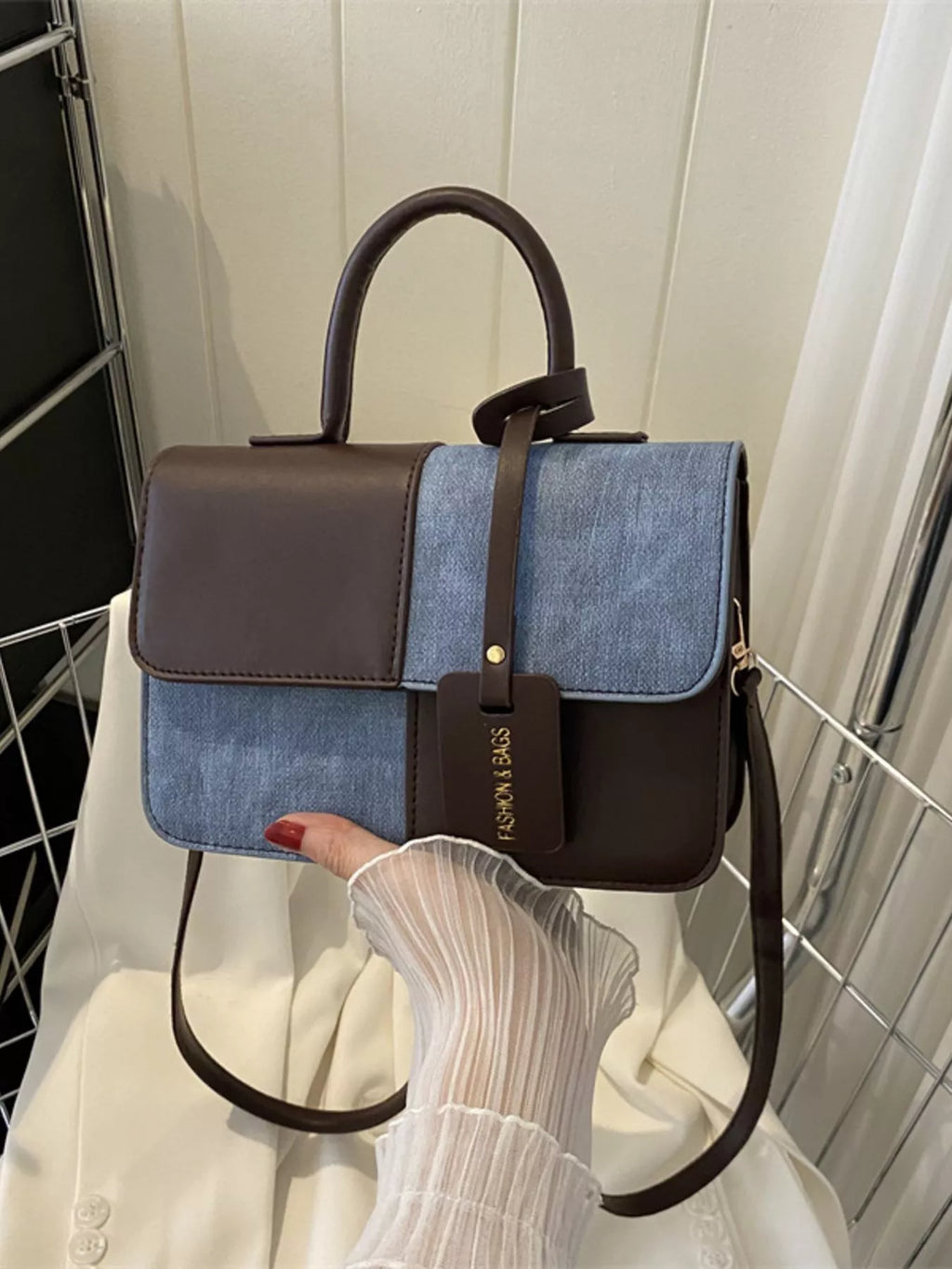 Womens Crossbody Bag Small Pu Leather Two-Tone Plaid Flap Handbag 56620227-adcb-42ee-9945-b8e1c8fd5600-Max-Origin Trendsi