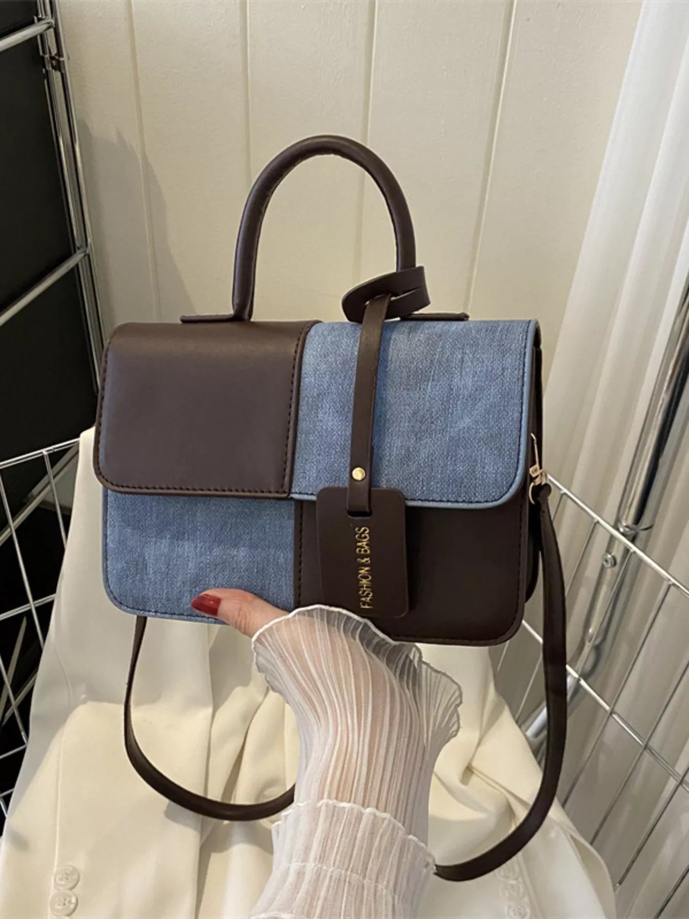 Womens Crossbody Bag Small Pu Leather Two-Tone Plaid Flap Handbag 56620227-adcb-42ee-9945-b8e1c8fd5600-Max-Origin Trendsi