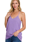 Zenana Woven V-Neck Cami Lavender Airflow Adjustable Strap Top LAVENDER 567cb1a4d27a43de8447b7ab5792eedb-Max-Origin Trendsi