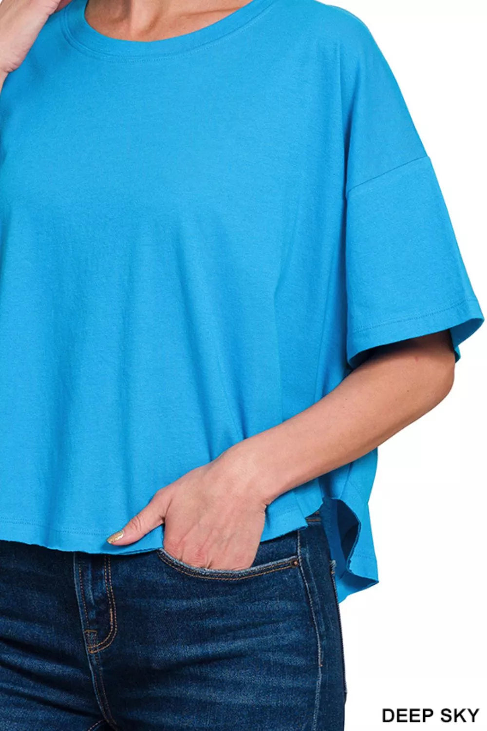 Zenana Womens T-Shirt Cotton Deep Sky Round Neck Short Sleeve Top 56904a76-cec9-46ea-8594-db00e4c15d32-Max-Origin Trendsi