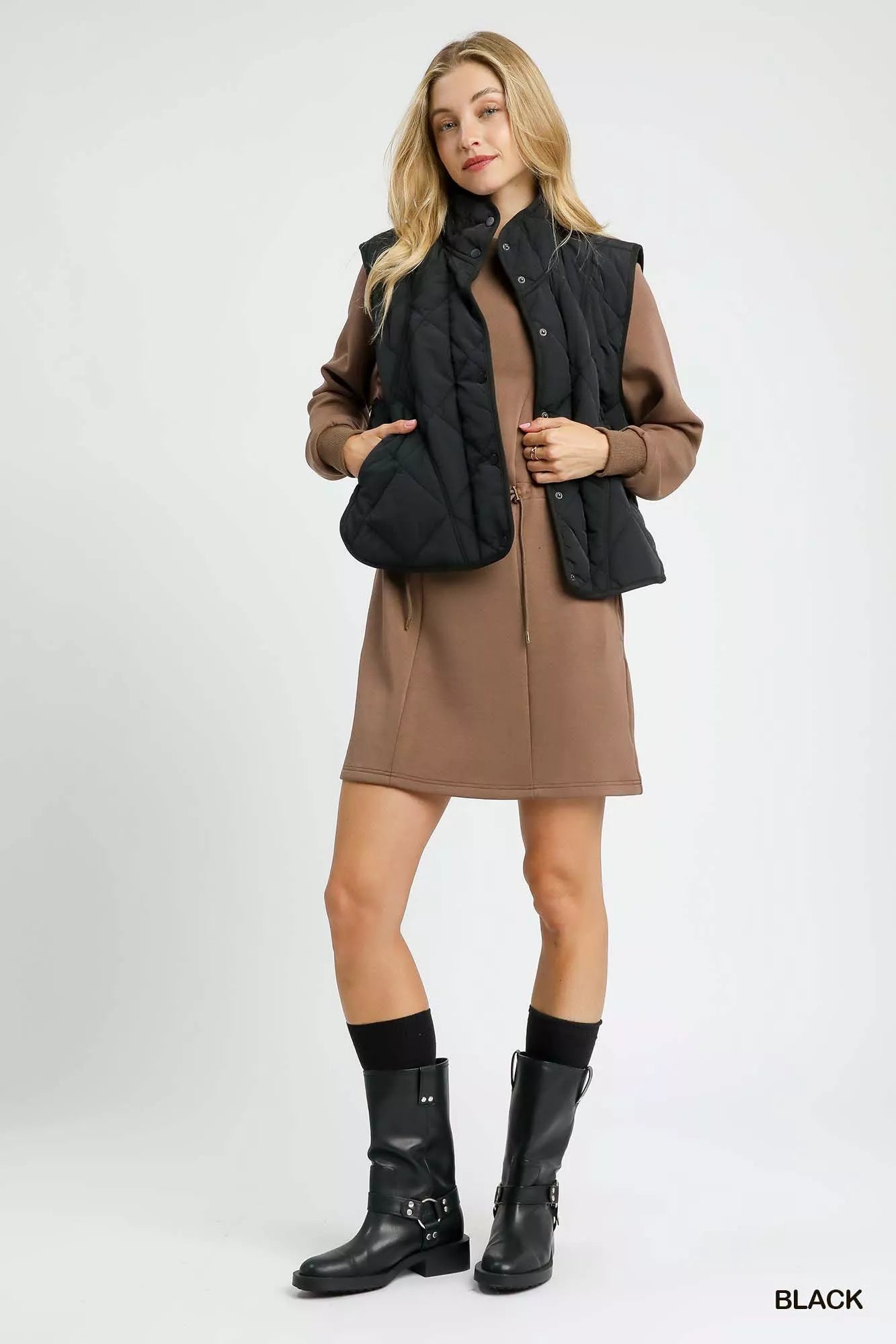 Umgee Womens Vest Quilted Black Snap-Front Puffer Sleeveless Outwear 56af4259-f396-4161-9813-d6eb62af83b5-Max-Origin Trendsi