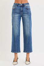 RISEN Womens Straight Jeans High Rise Crop Dark Wash Denim Pants 56af840c513248b78152c02c4491046d-Max-Origin Trendsi