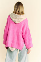 Davi & Dani USA Pink Cardigan Woolen Blend Side Slit Open Front Long Sleeve 56b61922-45e9-4c4d-a87e-a802e7992709-Max Trendsi