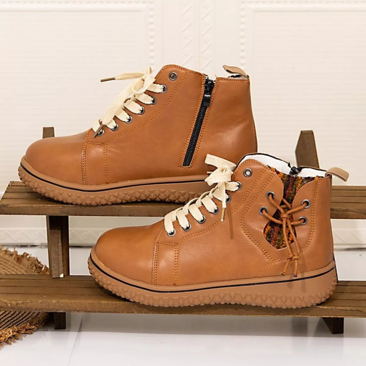 Women's Ankle Boots Pu Leather Round Toe Platform Low Heels Shoes 56ba820401854e1ca69da5d57366c98f-Max-Origin Trendsi