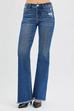 RISEN Womens Flare Jeans Dark Wash Raw Hem High Rise Denim Pants 56bcd180de0c409db802a73dd5f0e04b-Max-Origin Trendsi