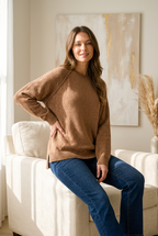 Zenana Women's Deep Camel Side-Slit Raglan Sleeve Sweater