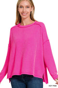 Zenana Corded Rib Knit Top Hot Pink Exposed Seam Long Sleeve Oversized HOT PINK 56d3fc37732c451fa3a30577a2938d8b-Max-Origin Trendsi