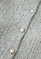 Gray Cardigan Woolen Blend Openwork Button Down Long Sleeve Knitwear 56deb576-3e58-415c-864b-243a478c1e14-Max Trendsi