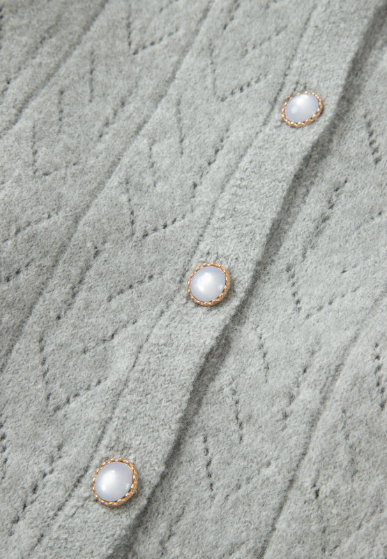 Gray Cardigan Woolen Blend Openwork Button Down Long Sleeve Knitwear 56deb576-3e58-415c-864b-243a478c1e14-Max Trendsi