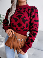 Leopard Women Sweater Cropped Round Neck Long Sleeve Soft Knit Pullover 570c4d9c-dbea-4204-b830-09099cd3f268-Max Trendsi