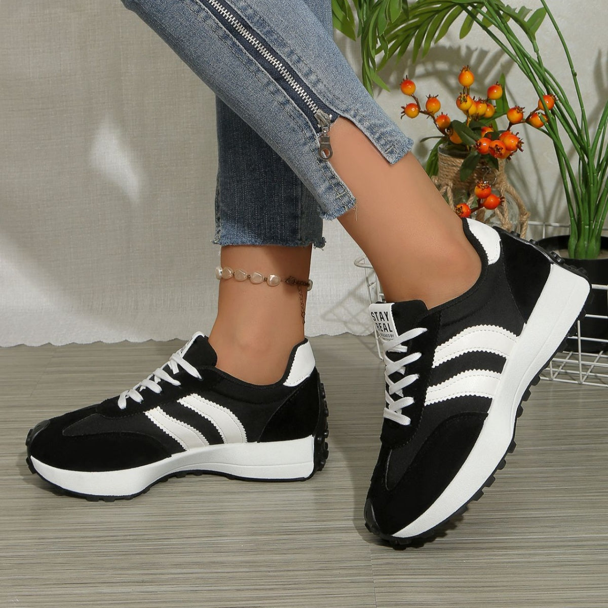 Round Toe Lace-Up Sneakers