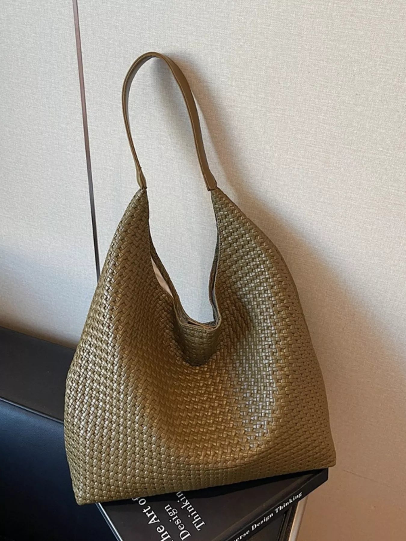 Womens Shoulder Bag Woven Straw Texture Pu Leather Large Handbag Green onesize 57287b387e124e97846087d081730777-Max-Origin Trendsi