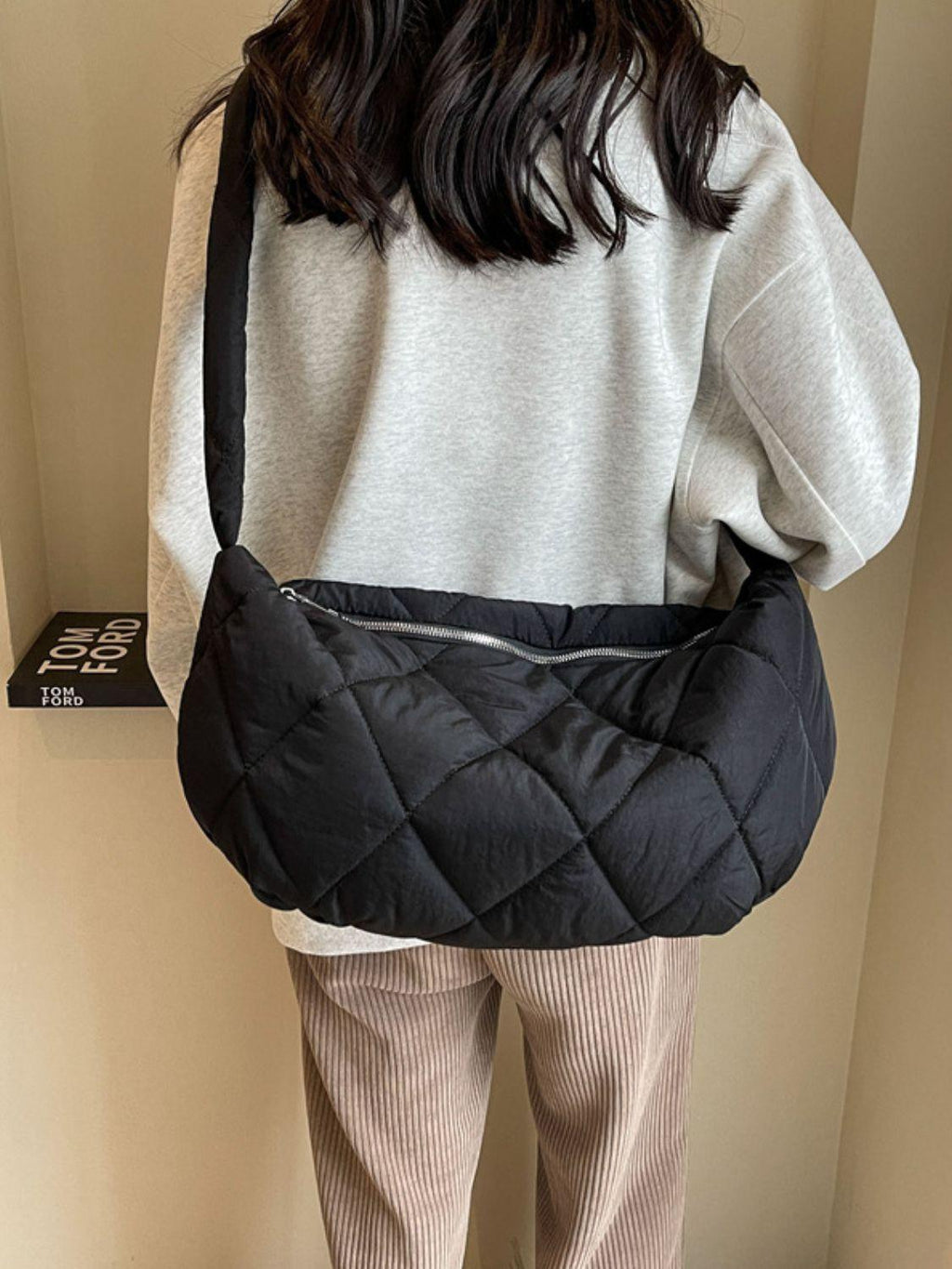 Quilted Polyester Large Crossbody Bag Zipper Hobo Handbags 572a8842-fbcc-4854-b95f-8a587583b15d-Max Trendsi