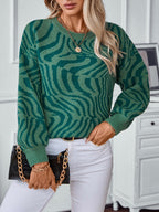 Women Sweater Geometric Pattern Round Neck Long Sleeve Acrylic Knitwear 572d8613-5b81-4a3b-bfe4-5c7946ee8242-Max Trendsi