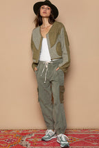 POL Jacket Quilted Knit Olive Viding Detail Patch Zip Up Long Sleeve 572eb982-512b-402c-bf0f-44a10249d566-Max Trendsi