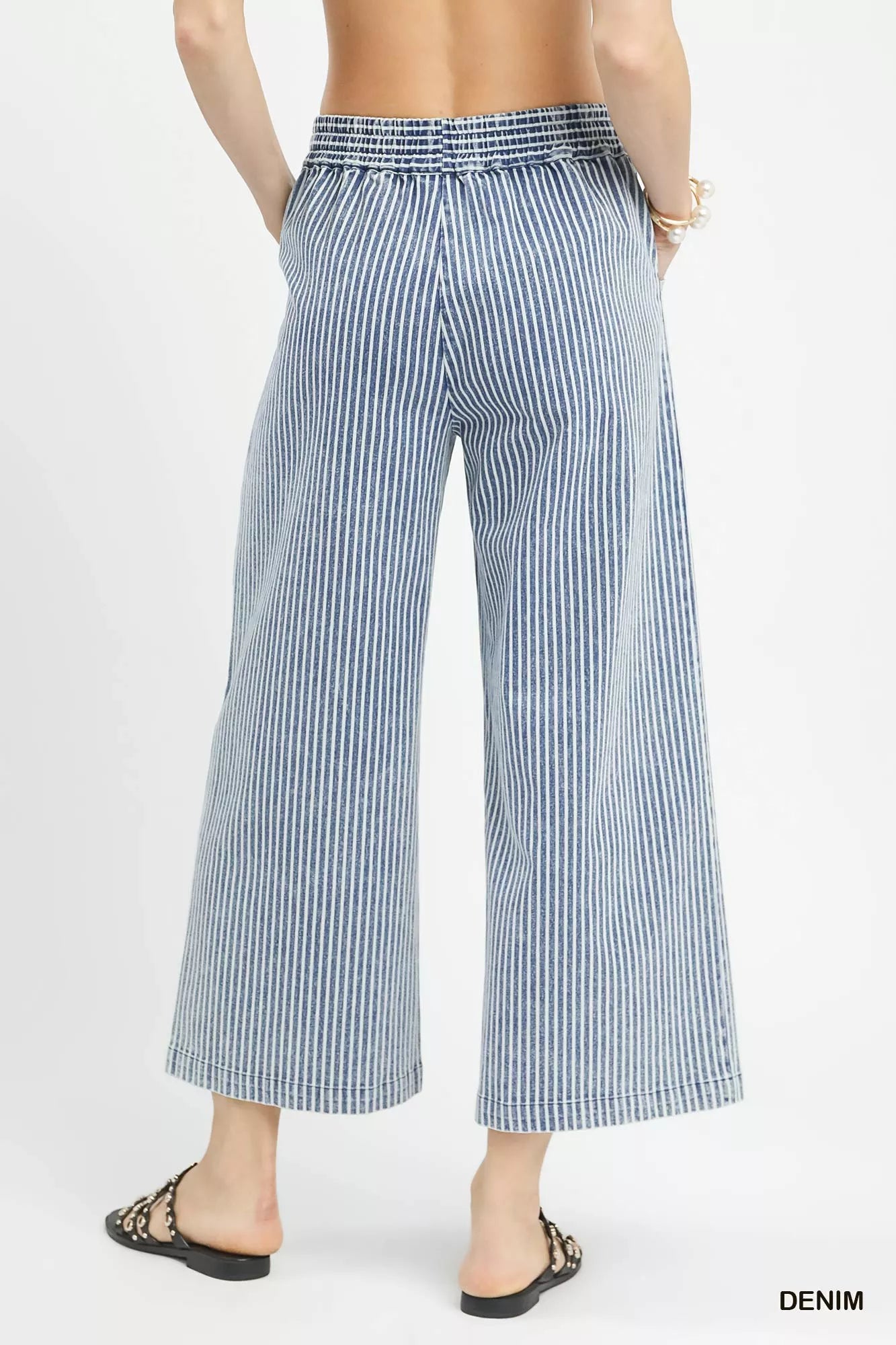 Umgee Wide-Leg Pants Denim Blue Stone Wash Stripe Drawstring Trousers 5731558b-3de2-4f77-a21f-1e2ca384758b-Max-Origin Trendsi