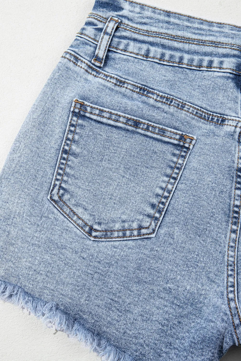 Denim Shorts Rhinestone Light Wash Raw Hem High Waist 5735d998-b205-4a5e-b0eb-f47f658a1e79-Max-Origin Trendsi