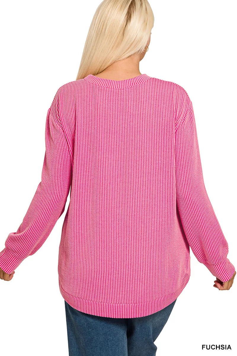 Zenana Women's Raised Rib Knit Top Fuchsia Round Neck Long Sleeve Plus Sizes 574c3307-a373-4354-8ac9-017c6a2a4e7b-Max-Origin Trendsi