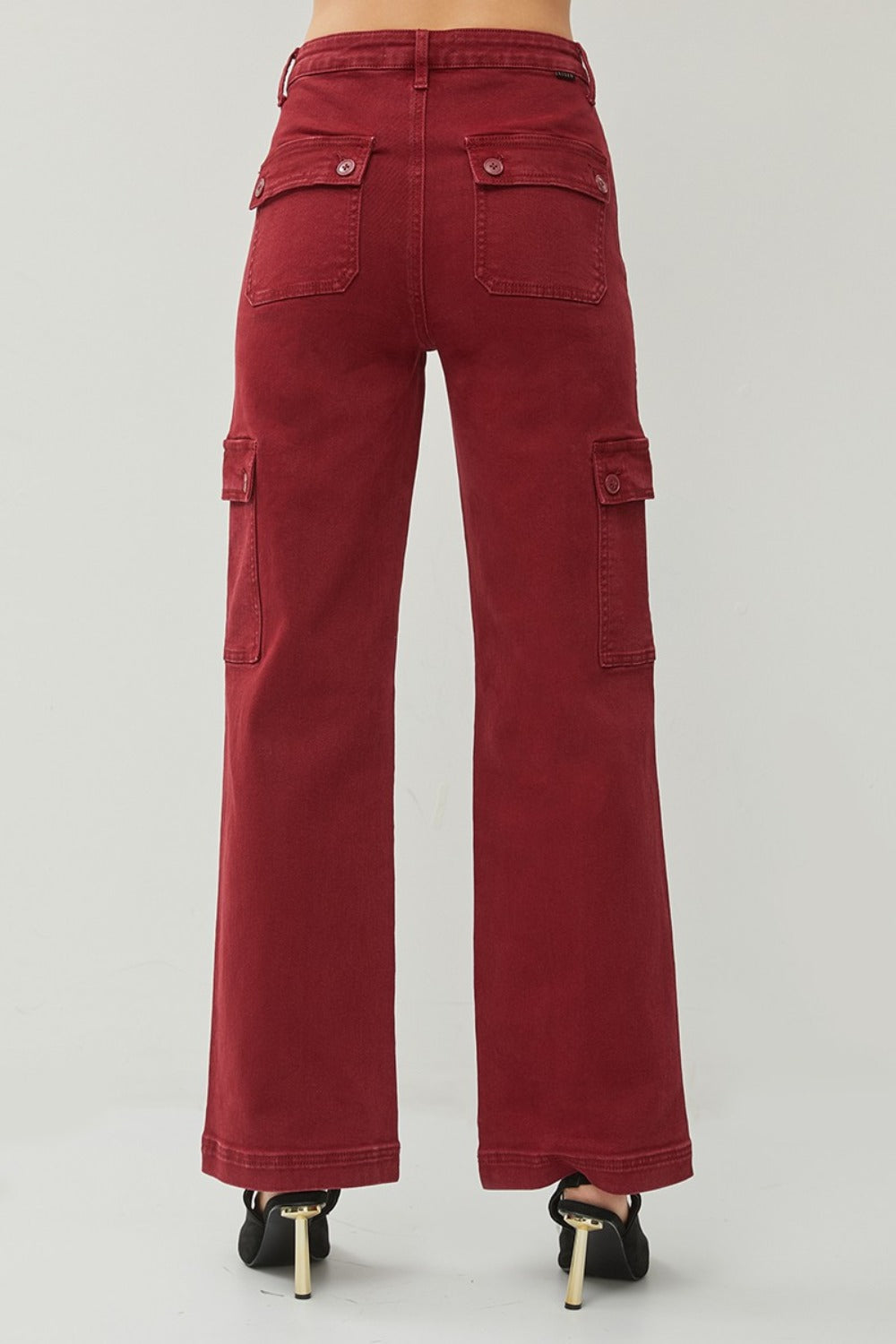 RISEN Wide Leg Cargo Jeans Burgundy High Waist Women Cotton Denim Pants Pocketed 574f0f91-543f-4c15-9fcd-11031160ffd6-Max Trendsi