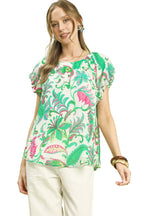Umgee Tropical Paisley Puff Sleeve Blouse