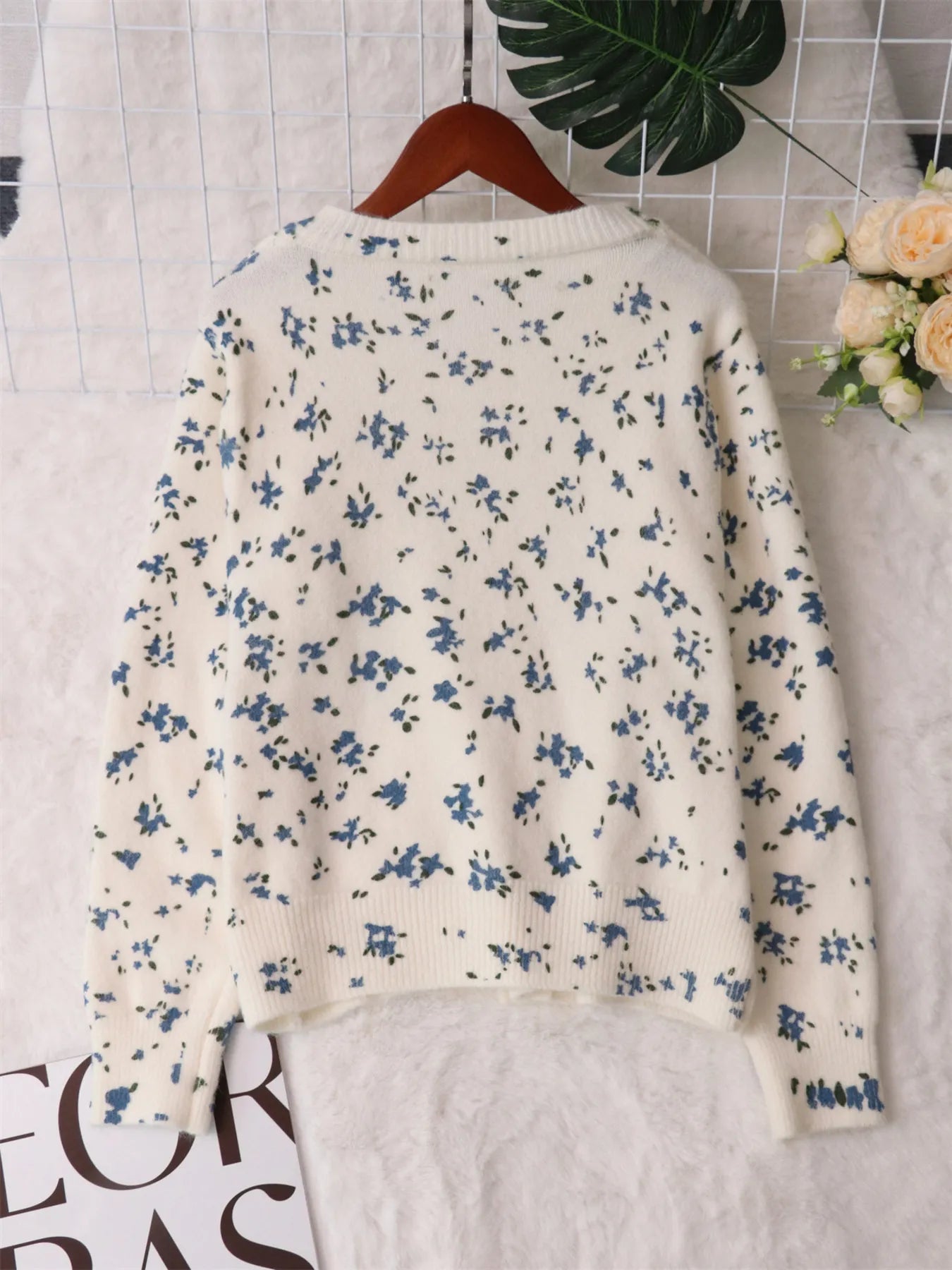 Women's Cardigan Floral Button-Up Long Sleeve Knit Round Neck 5764de738f2240c2bdcb1250d112a7e1-Max-Origin Trendsi