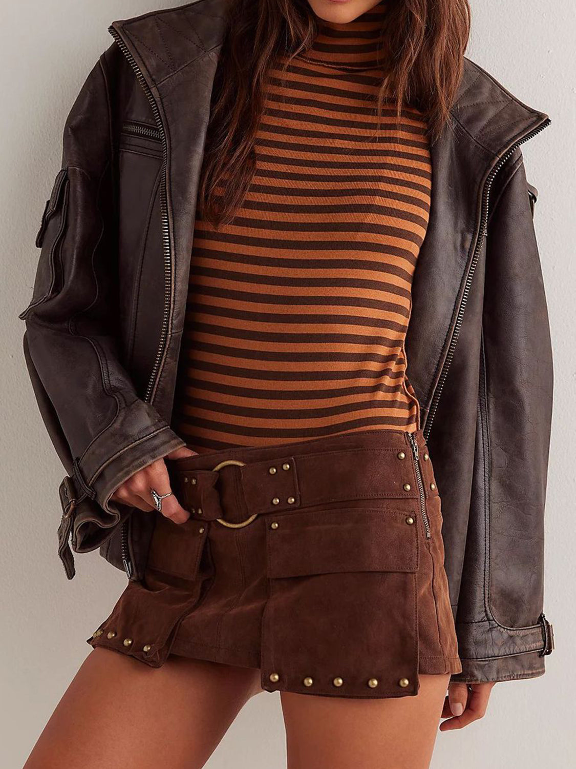 Striped Turtleneck T-Shirt Cotton Blend Women Exposed Seam Long Sleeve 5773b178-34fb-4339-9dec-73ed4422c415-Max Trendsi