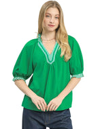 Umgee Blouse Green French Terry Collared Top Short Puff Sleeve GREEN 577b3aa0-849e-4927-a7df-cbb6cdec123d-Max-Origin Trendsi