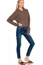 Zenana Sweater Cardigan Brown Womens Ribbed Collared Zip Up 577e1343572a4f14988d96416deb0cda-Max-Origin Trendsi