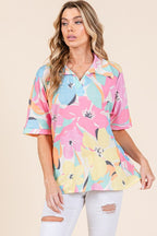 BOMBOM Floral Top Collared Neck Half Sleeve Multicolor Blouse 578d2ee0-db37-4203-883c-4f1027c383df-Max Trendsi