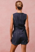 SO ME Denim Romper Button Up Front Dark Washed Sleeveless Jumpsuit 578d41460aaf43f787f62865d61eb695-Max-Origin Trendsi