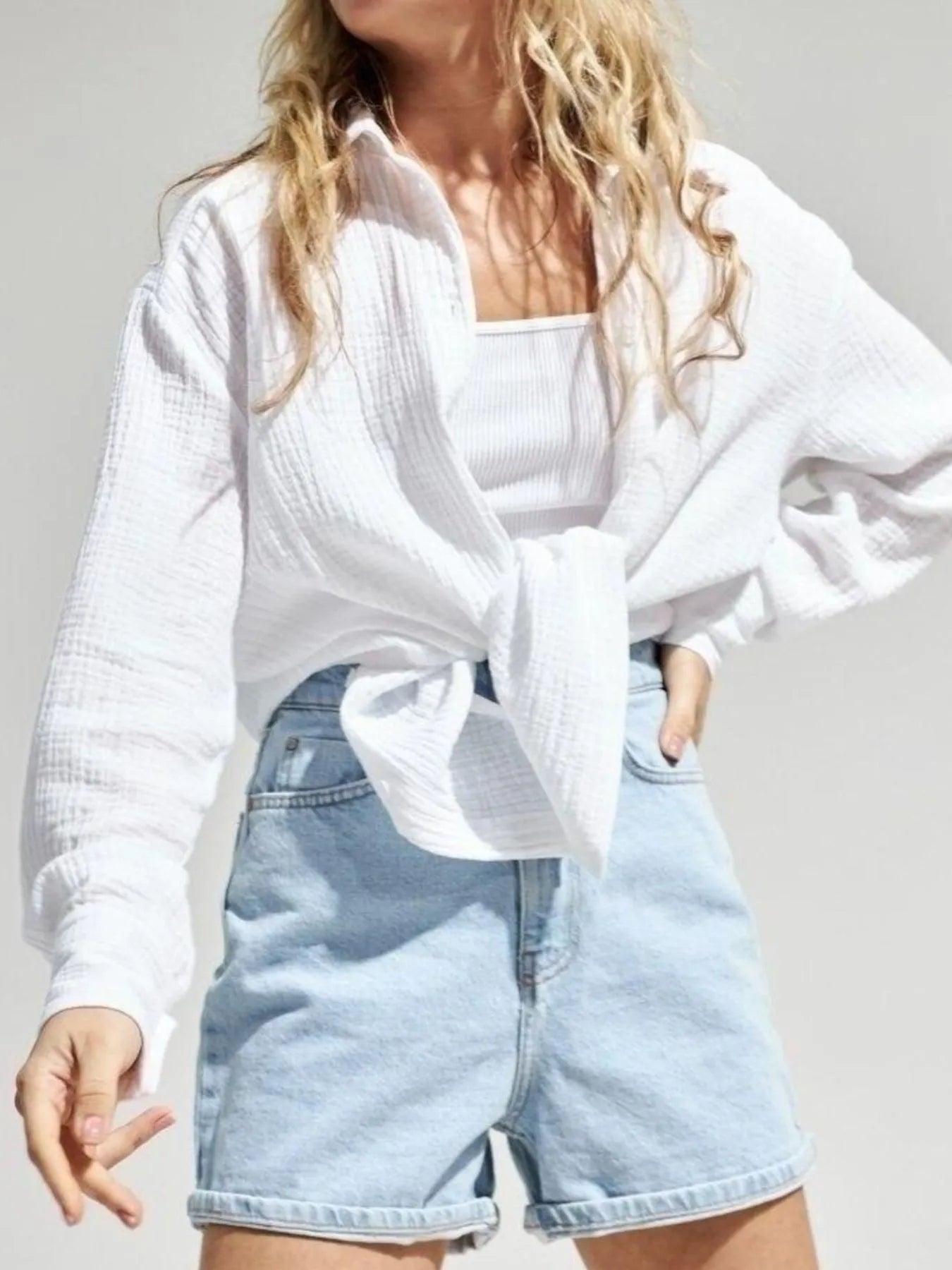 Women's Shirt Texture Oversized Button Up Long Sleeve Top 57935ff4-f420-40eb-be70-61a090c77eaf-Max-Origin Trendsi