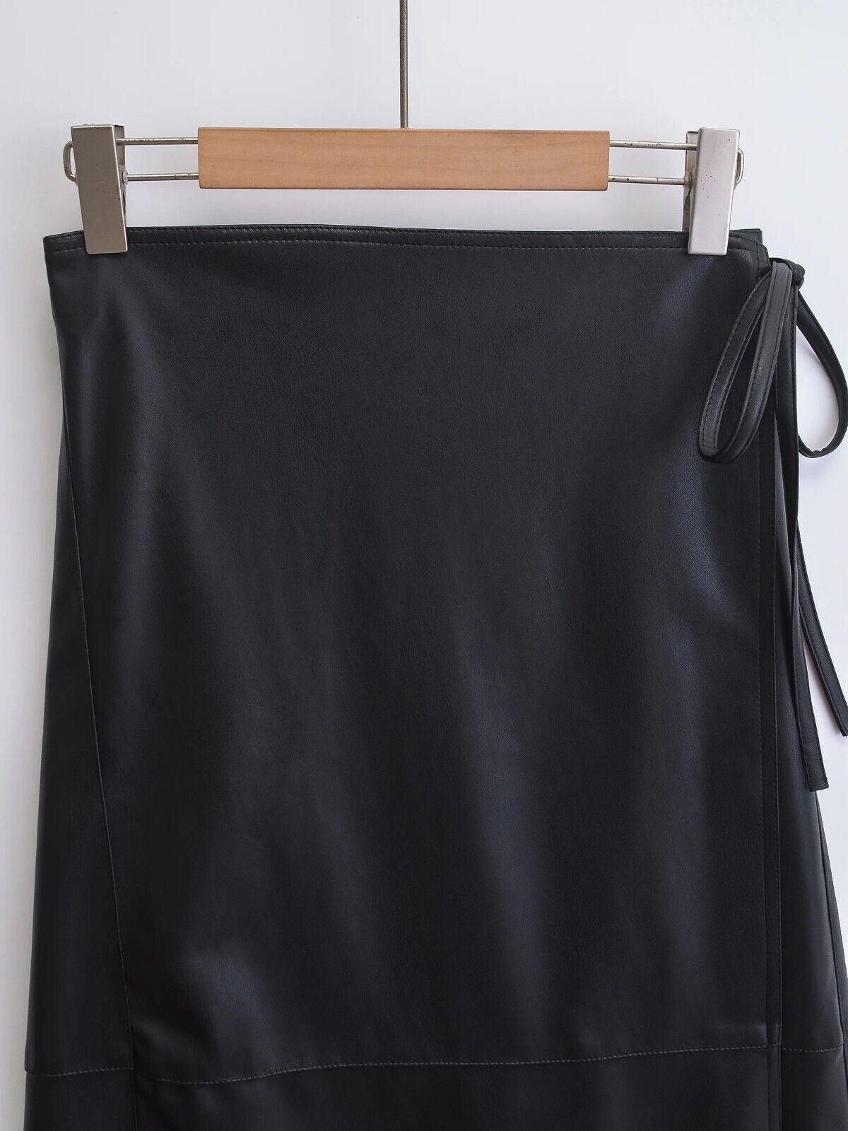 Midi Skirt Women's Faux Leather Lace-up Side A-Line High Waist Wrap Belt Tie 57_00049cb6-548c-4a57-a6a0-585caf0a8b35 STYLEINGER