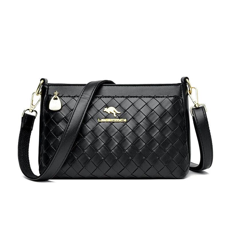 Genuine Leather Woven Diamond Pattern Crossbody Bags Women Small Zipper Purses