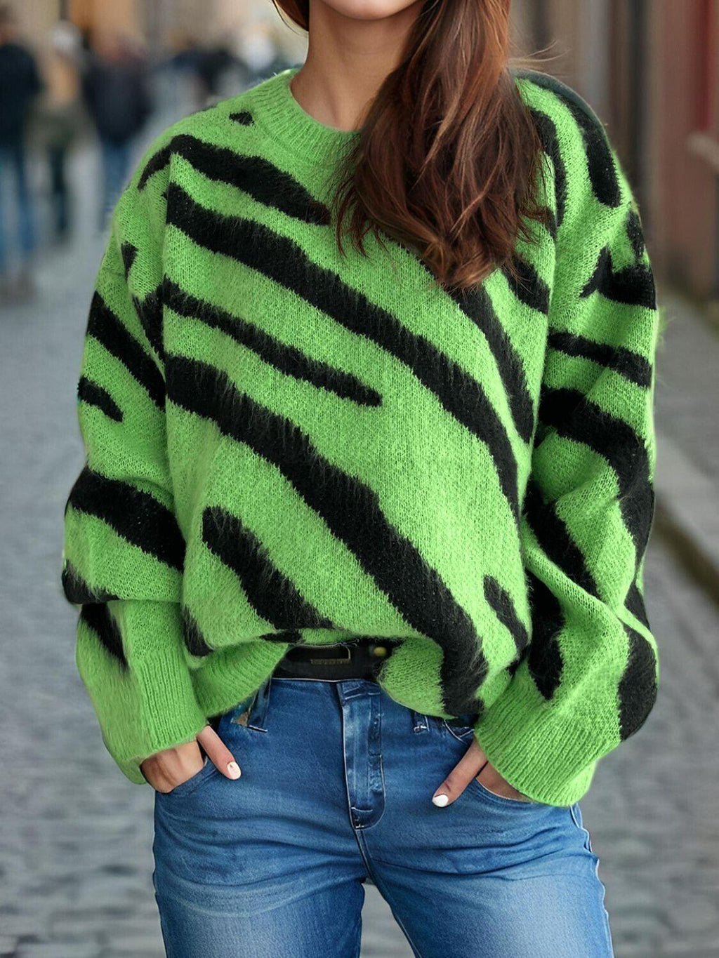 Women Knit Sweater Zebra Contrast Pattern Round Neck Long Sleeve Pullover 57_02eab8ac-c631-4d20-aeef-86c53c3b5aef STYLEINGER