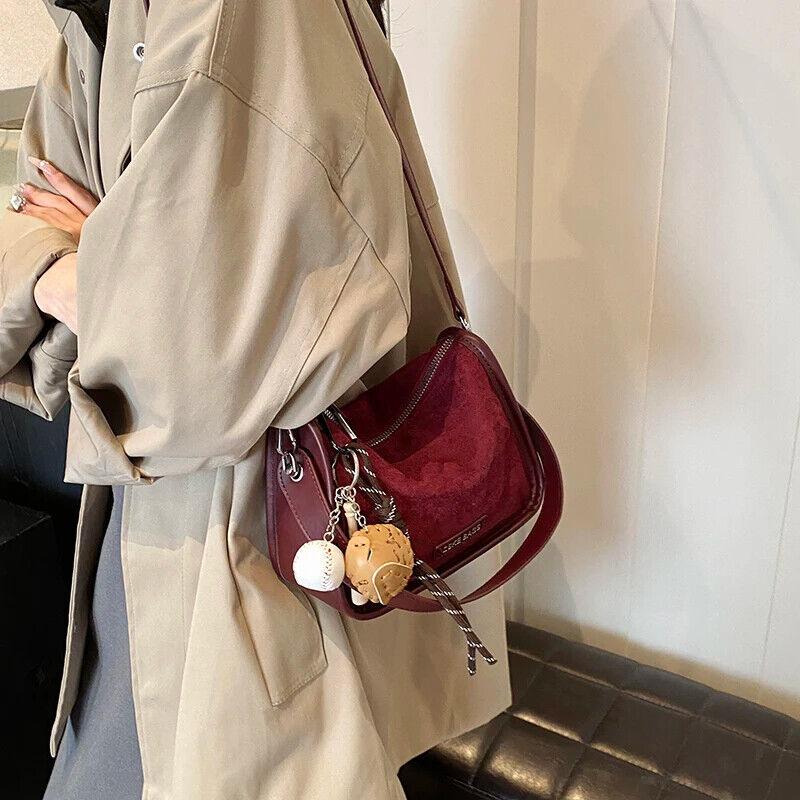 Nubuck Leather Women Crossbody Bags Mini Zipper Tassel Accessories Short Handle