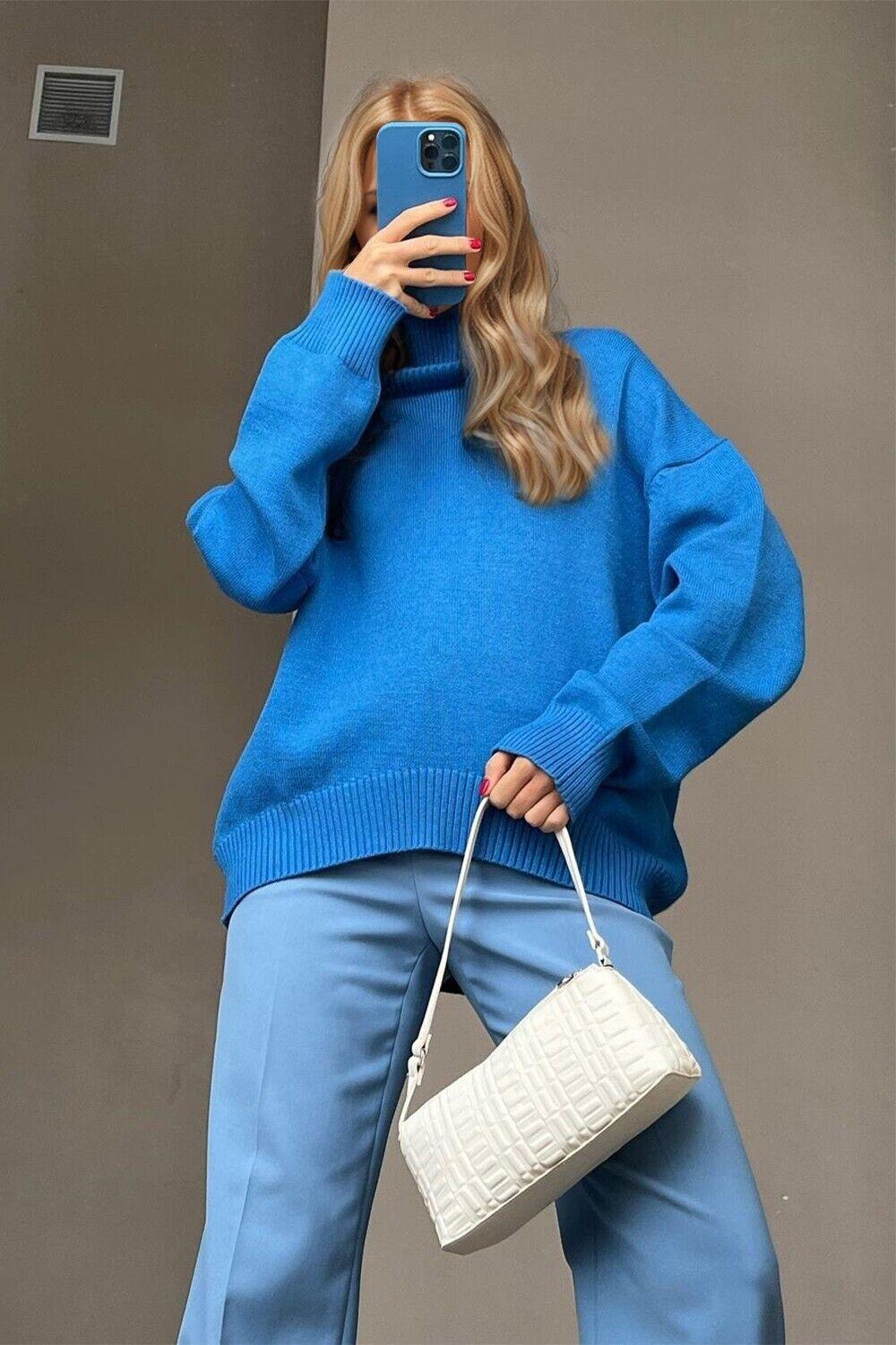 Basic Bae Turtleneck Sweater Women Solid Viscose Long Sleeve Oversized Knitwear