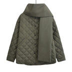 Women's Padded Jacket Twist Collared Wide Waisted Argyle Diamond Pocketed Coat 57_05f83121-0660-450f-9621-34e6732cba76 STYLEINGER