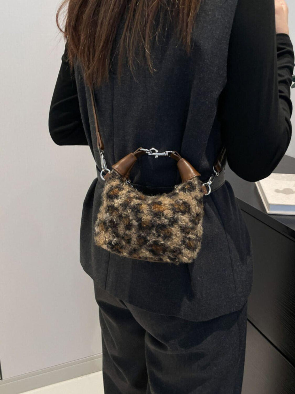 Mini Plaid Handbag Fuzzy Polyester Lock Handle Zipper Crossbody 57_07d7eb60-7bae-4500-be82-ca703ffafd7d STYLEINGER