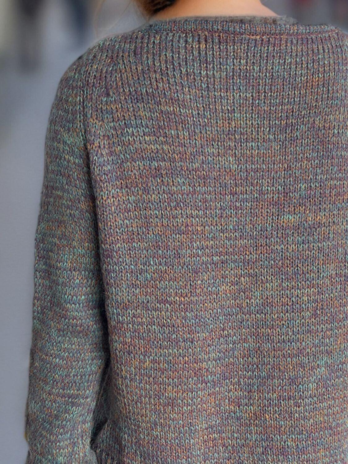 Women Heathered Colorful Sweater V-Neck Long Sleeve Basic Style Pullover