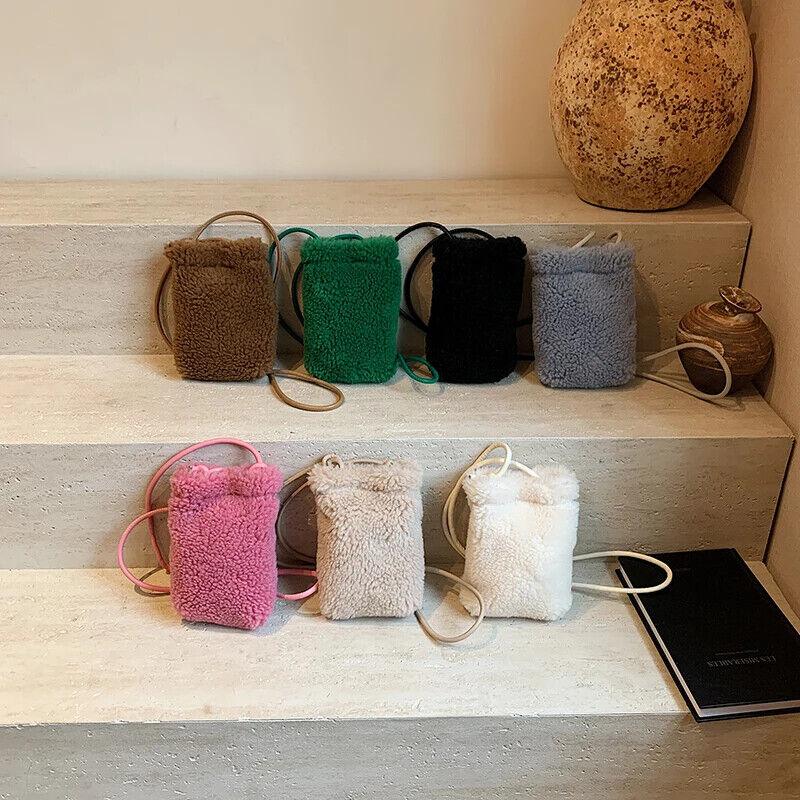 Fuzzy Mini Crossbody Bags Women's Plush Soft Snap Phone Purses