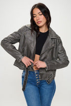 Coalition LA 100% Vegan Leather Black Zip Up Biker Jacket Pocketed with Belt 57_0b11db3e-735e-4376-ad23-5dd332eee814 STYLEINGER