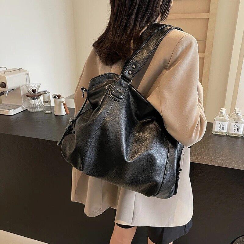 Large Tote Bag Women's Leather Zipper Double Handles Soft Crossbody Bags