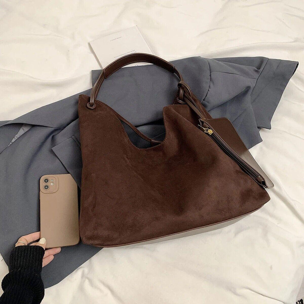 Large Nubuck Leather Hobo Bags Women Snap Soft Handbags with Mini Wallet