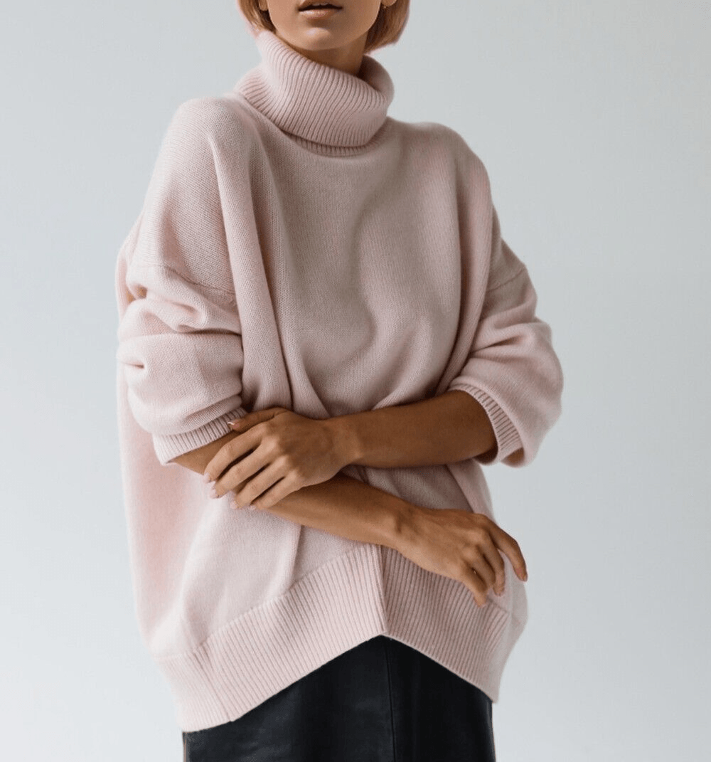 Basic Bae Turtleneck Sweater Women Solid Viscose Long Sleeve Oversized Knitwear