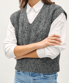 Be Cool Knit Women's Vest Cable Knit V-Neck Dark Gray Sleeveless Sweater 57_18ebbdd9-3e64-4112-8ba9-f00253676a04 Trendsi