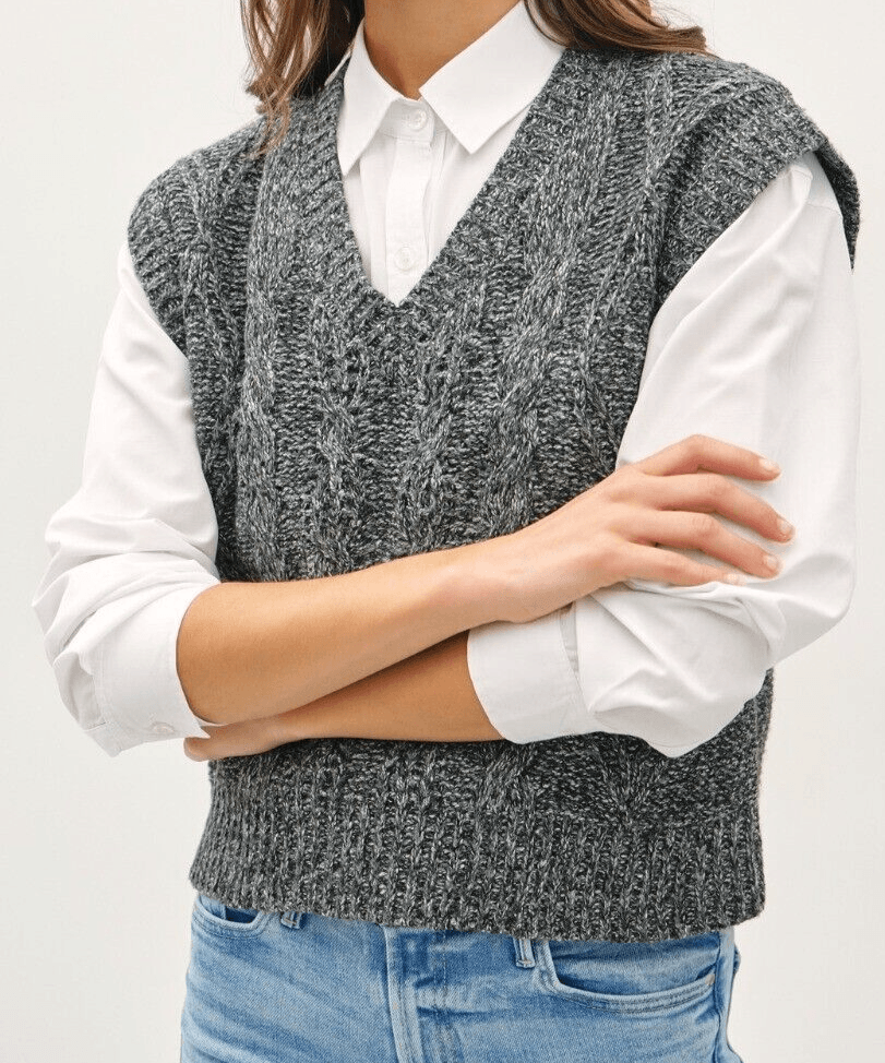Be Cool Knit Women's Vest Cable Knit V-Neck Dark Gray Sleeveless Sweater 57_18ebbdd9-3e64-4112-8ba9-f00253676a04 Trendsi